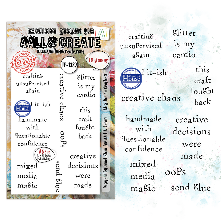 Craft Consortium - Dee Infiltered A6 Stamp Sets Miss Dee on Crafting by Janet Klein