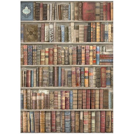 Stamperia - Vintage Library A4 Rice Paper Bookcase 