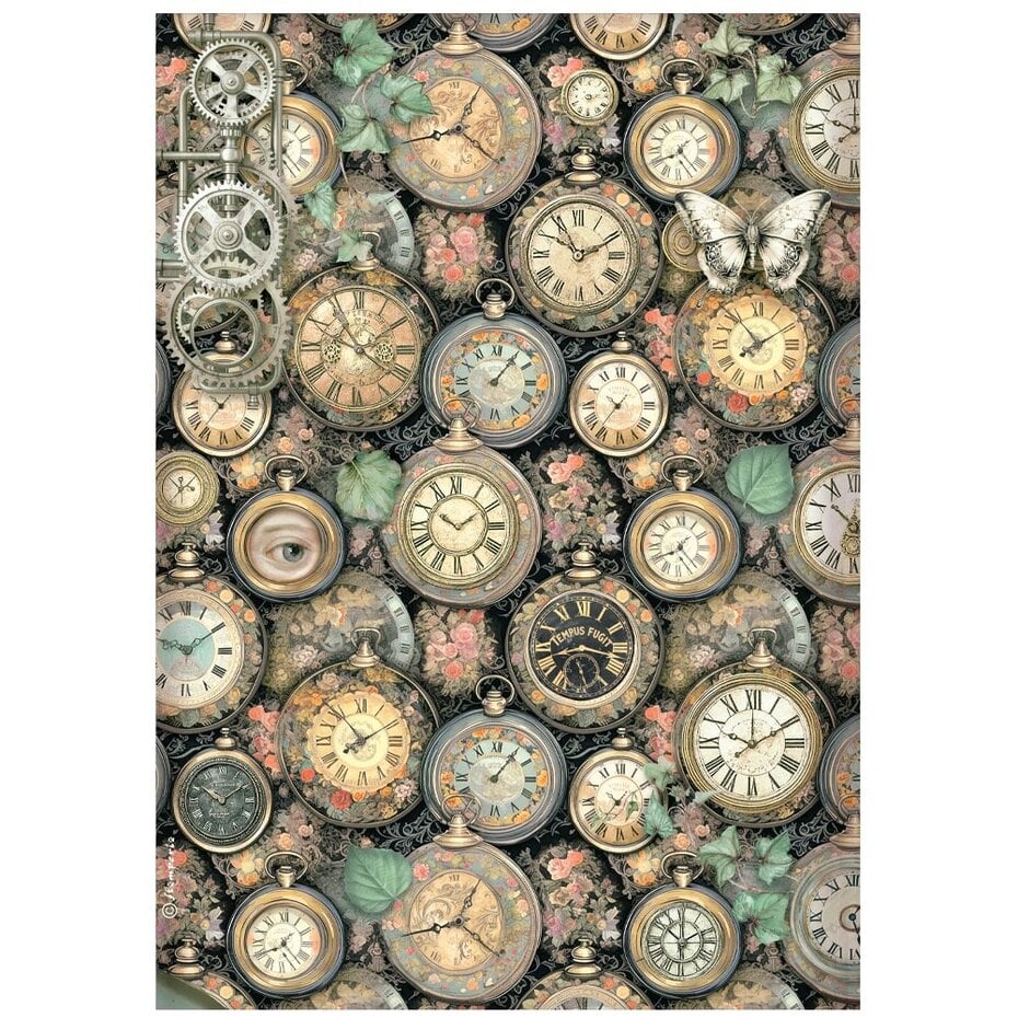 Stamperia - Gardens of Time A4 Rice Paper Clock Pattern (6pcs) by Antonis Tzanidakis