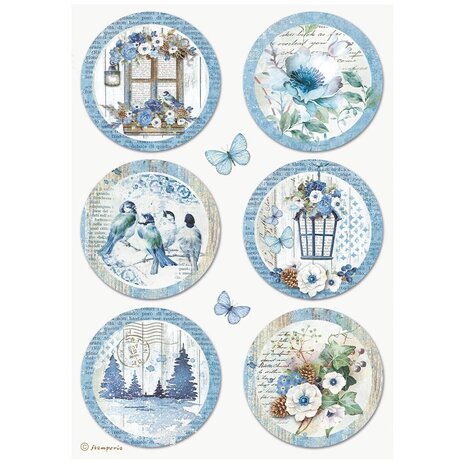 Stamperia - A4 Rice Paper Blue Land Rounds
