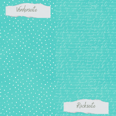 Creative Depot -Designpapier - Basic - Sommertürkis - Apfelkernchen + Schrift beidseitig bedruckt 