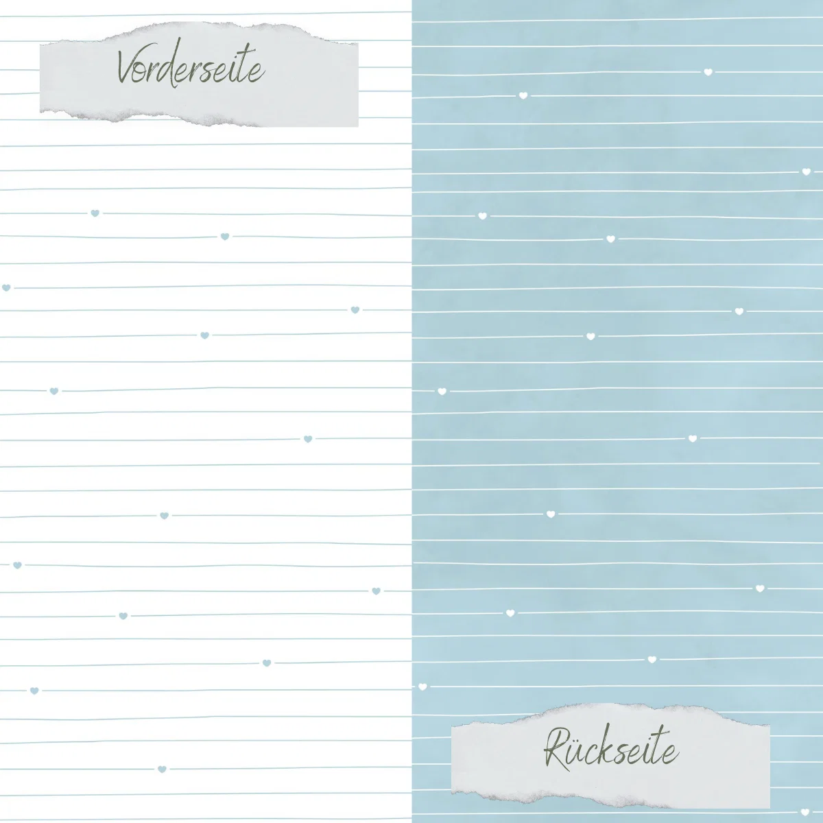 Creative Depot - Designpapier - Basic - Vintage Hellblau - Doodle Linien mit Herzchen - Doppelseitig bedruckt
