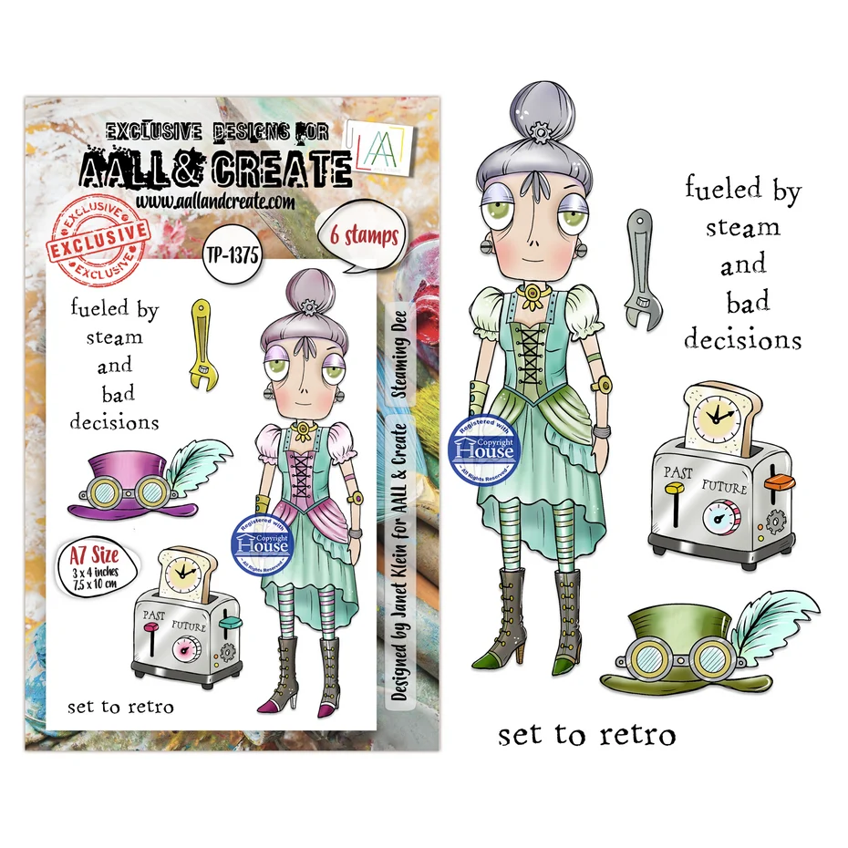 AALL & Create - Steam & Wonder A7 Stamp Sets Steaming Dee by Janet Klein