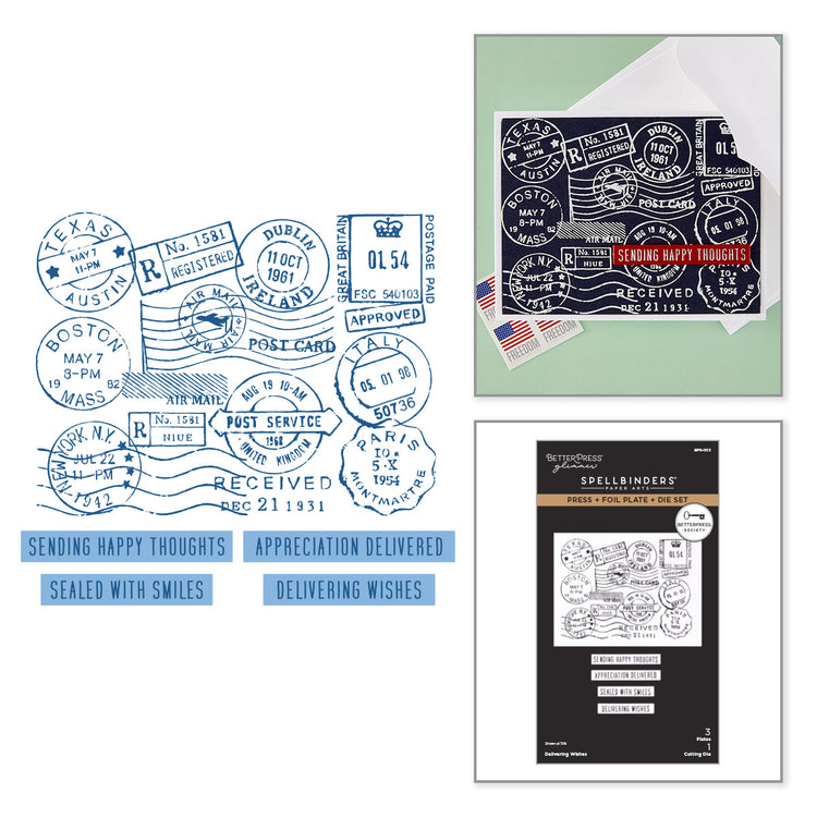 Spellbinders BETTERPRESS SOCIETY - Delivering Wishes Press Plate & Die Set - BetterPress Society June 2026