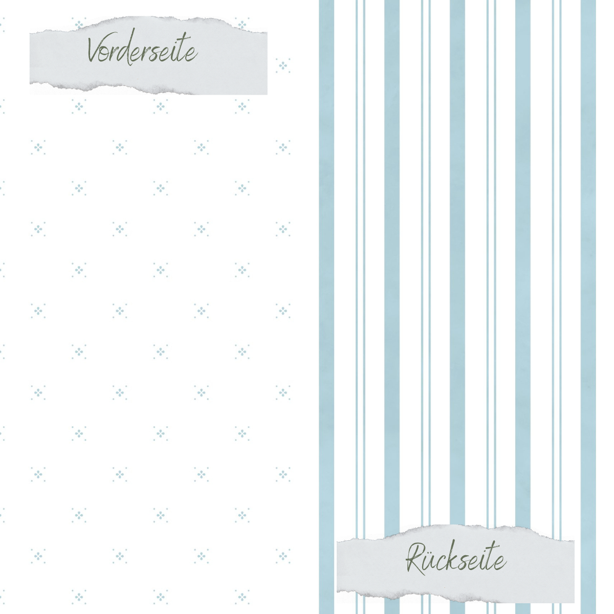 Creative Depot - Designpapier - Basic - Vintage Hellblau - Blümchen + Streifen - Doppelseitig bedruckt