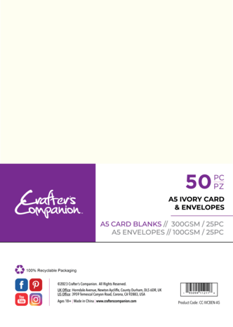 Crafter Companion - Card & Envelopes A5 Ivory (50pcs) Crafter Companion - Card & Envelopes A5 Ivory (50pcs)