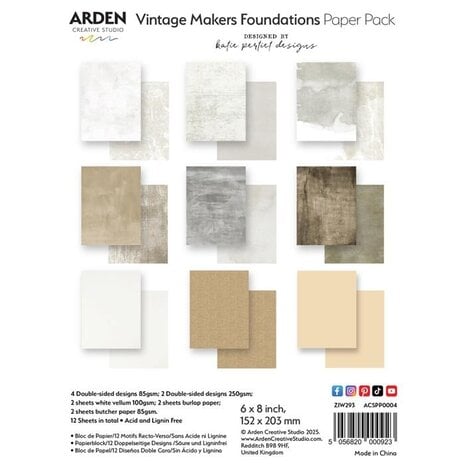 Arden Creative Studio -Vintage Makers 6x8 Inch Paper Pack Foundations 