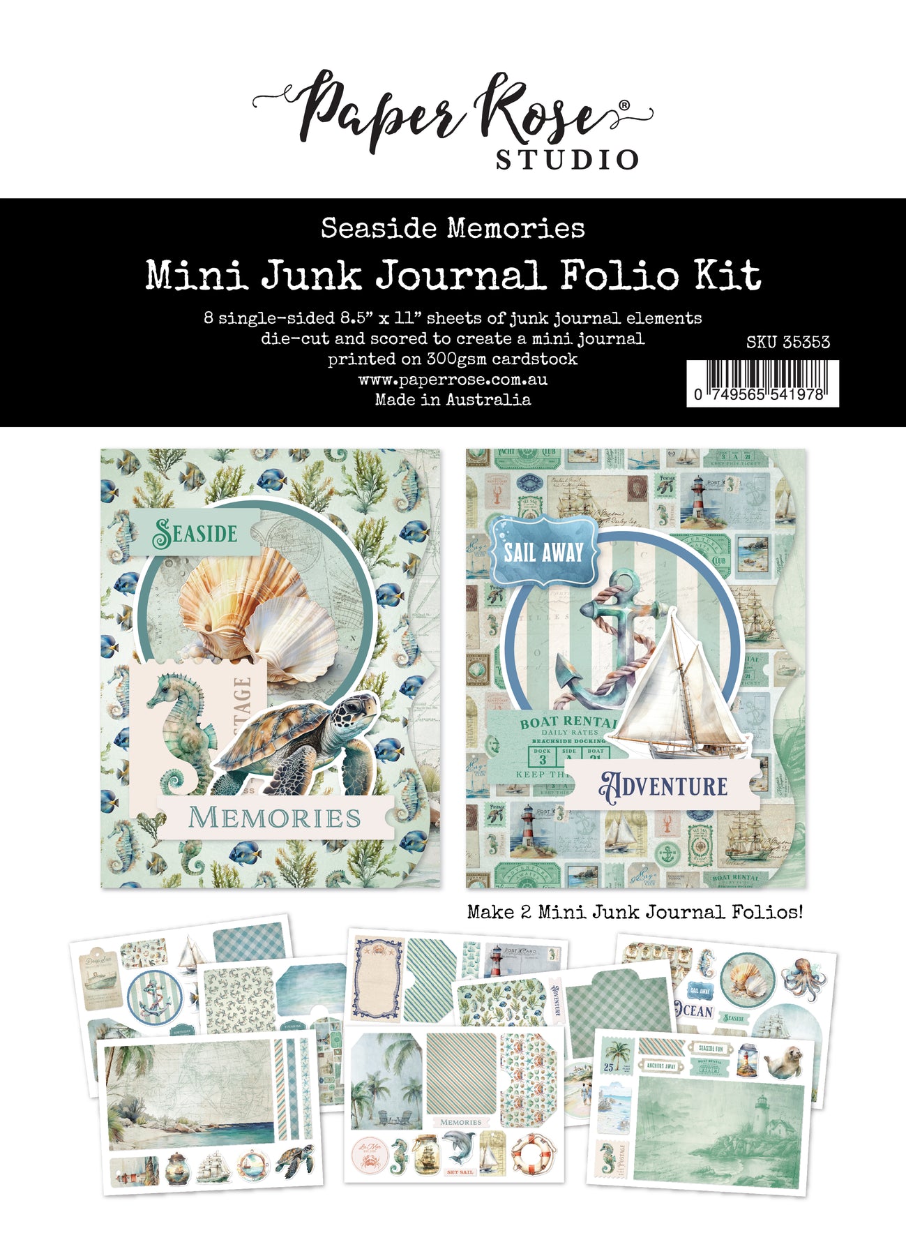 Paper Rose - Seaside Memories 8.5x11" Mini Junk Journal Folio Kit