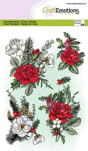 CraftEmotions Clearstamps A6 – Weihnachtsstrauß Rose CraftEmotions Clearstamps A6 – Weihnachtsstrauß Rose