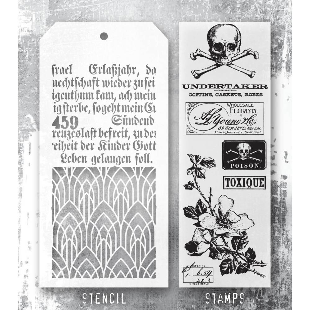 Tim Holtz Mixed-Media Stamps & Stencil Set -   Rest In Peace 