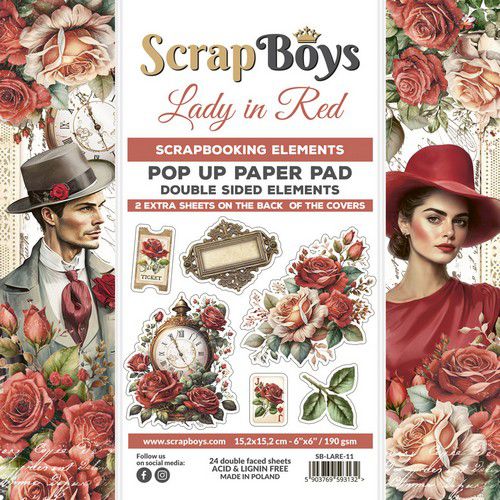 Scrapboys POP UP Paperpad double sided elements - Lady in Red  6x6" 