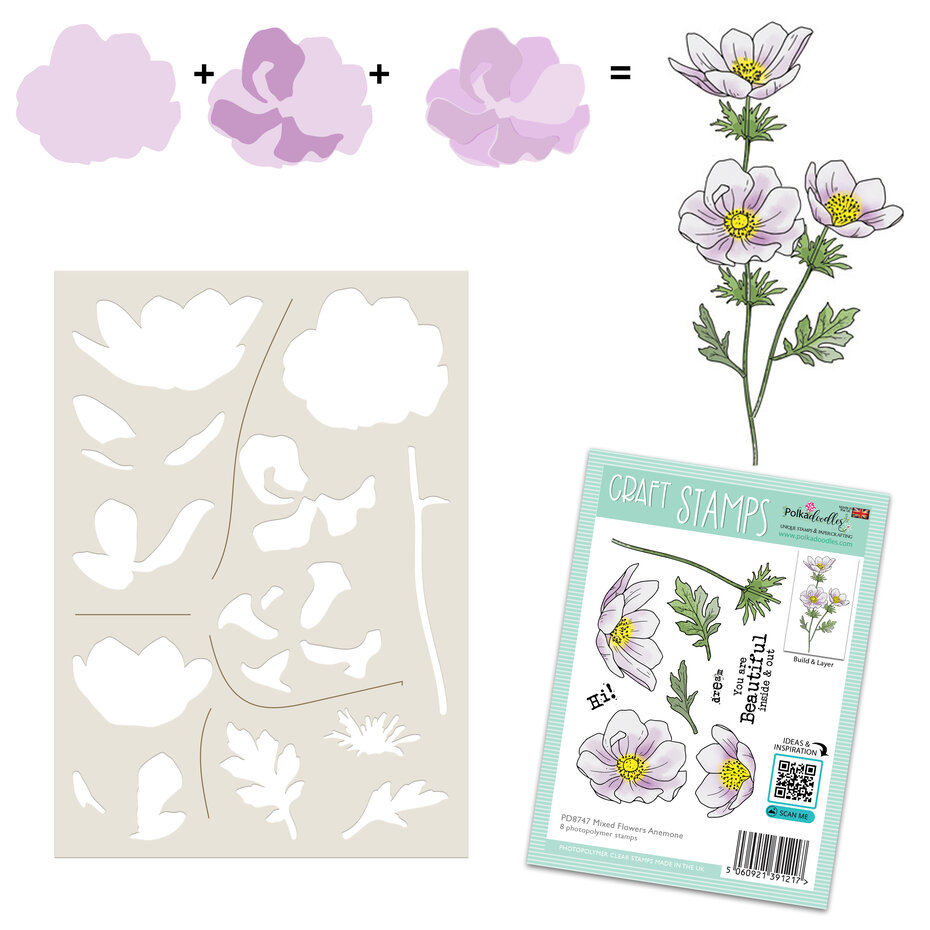 Polkadoodles - Mixed Flowers Beautiful Anemone Colour & Create Creative Stencils
