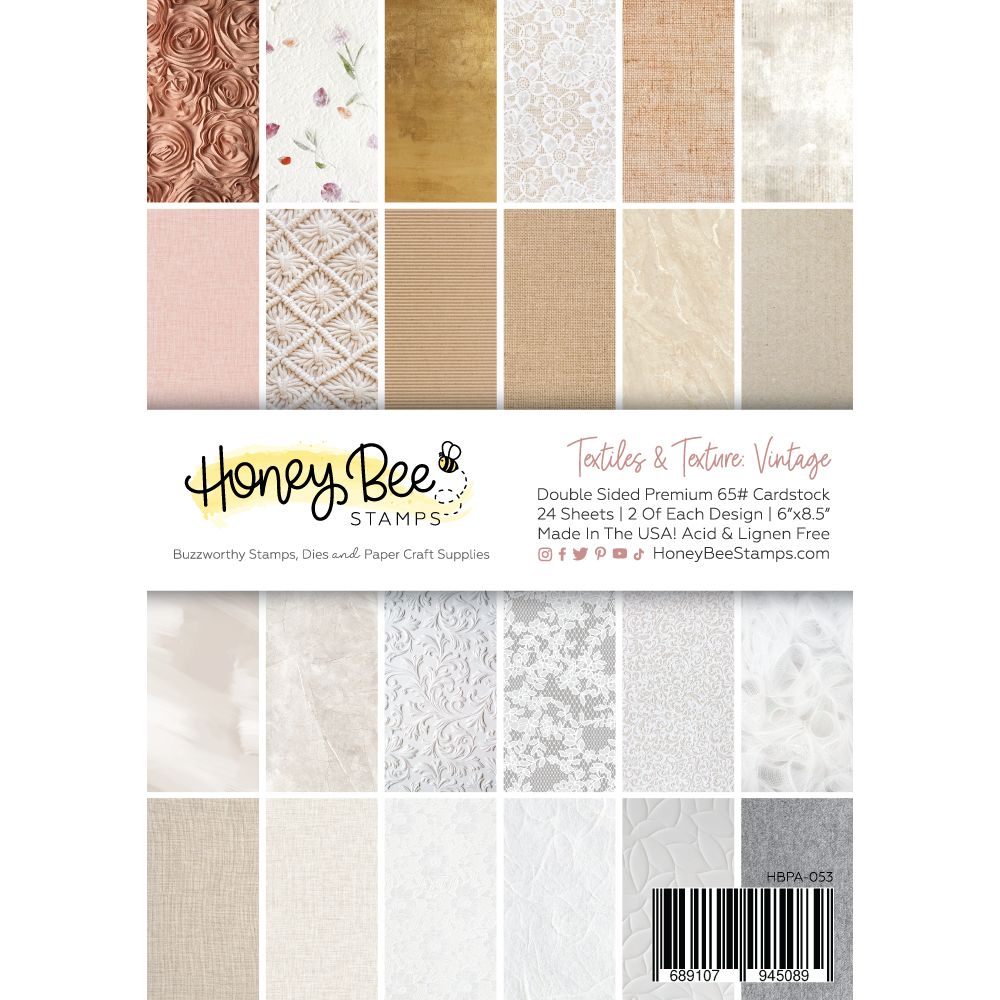 Honey Bee - Textiles & Texture: Vintage Paper Pad 6x8.5 - 24 Double Sided Sheets
