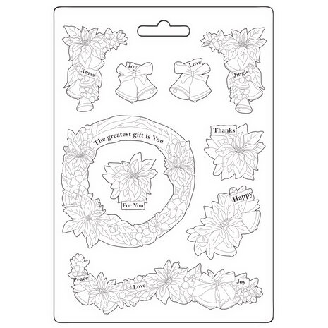 Stamperia - Christmas Mixed Media Soft Mould A5 Poinsettia and Garlands Stamperia - Christmas Mixed Media Soft Mould A5 Poinsettia and Garlands