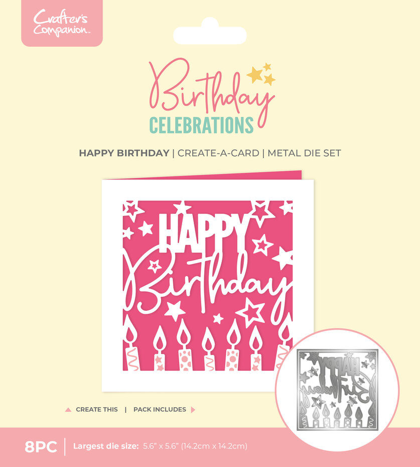 Crafters Companion - Birthday Celebrations Metal Die Create-a-Card Happy Birthday