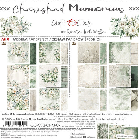 Craft O'Clock - Cherished Memories 8x8 Inch Medium Papers Set Craft O'Clock - Cherished Memories 8x8 Inch Medium Papers Set