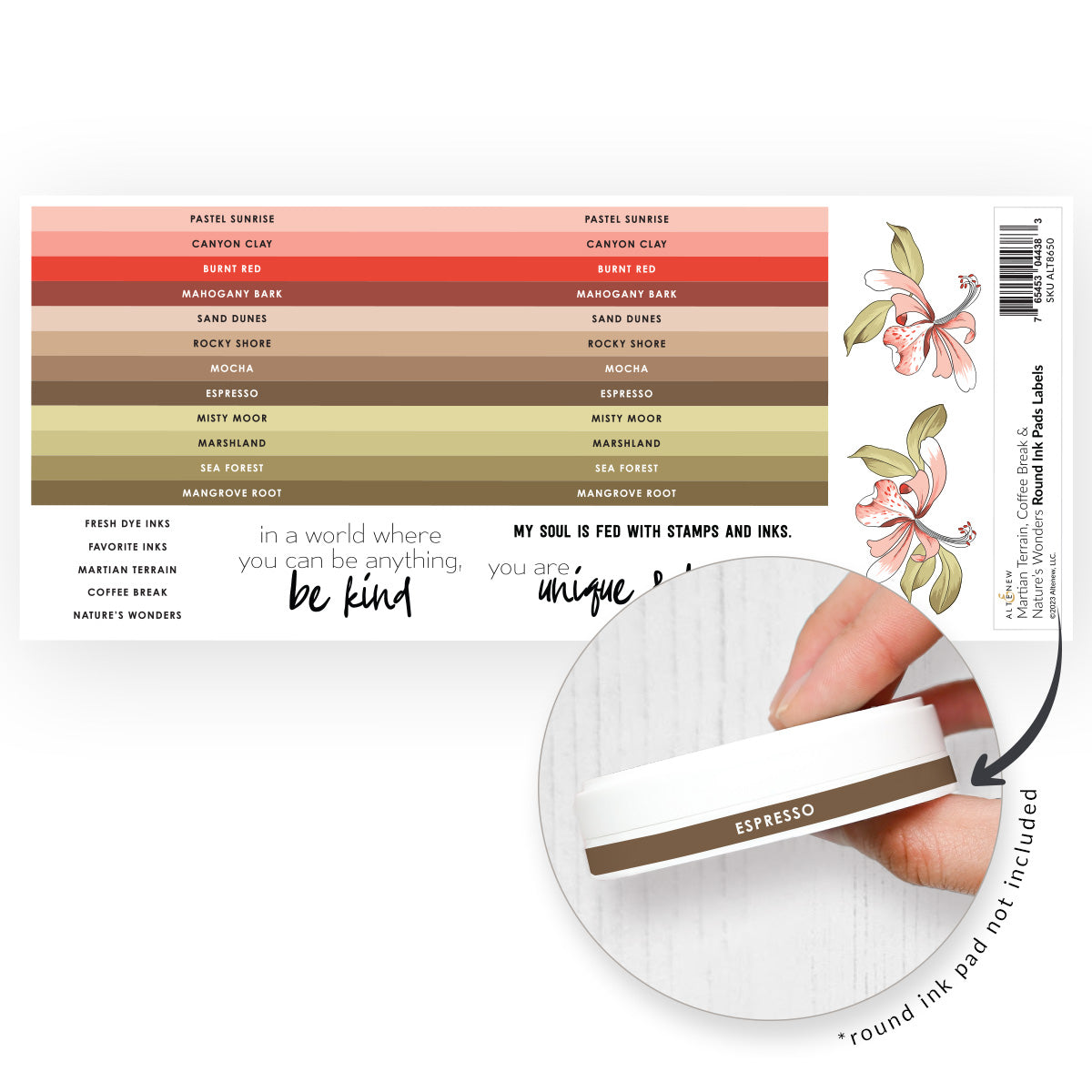 Altenew - Round Ink Pads Label Set - Martian Terrain, Coffee Break, Nature’s Wonders