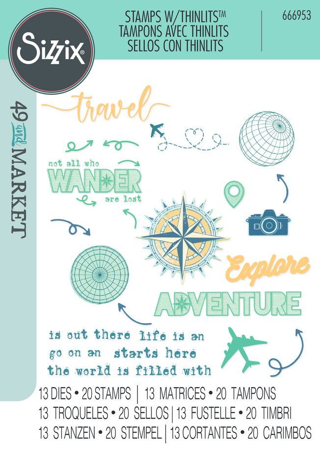 Sizzix - Thinlits Stanzformen mit Stempeln von 49 and Market A5 Wanderlust Explorer (13+20 Stück)