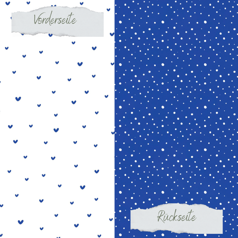 Designpapier - Basic - Tintenblau - Doodle Herzen + Sprenkel - Doppelseitig bedruckt 