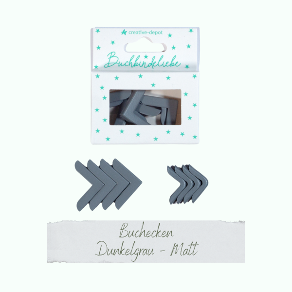 Creative Depot -  Buchecken - Dunkelgrau - Matt - Buchbindeliebe - 8 Stück  Creative Depot -  Buchecken - Dunkelgrau - Matt - Buchbindeliebe - 8 Stück