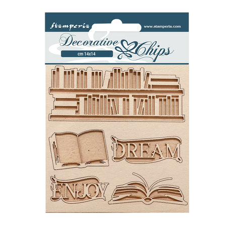 Stamperia - Vintage Library Decorative Chips Dream, Enjoy