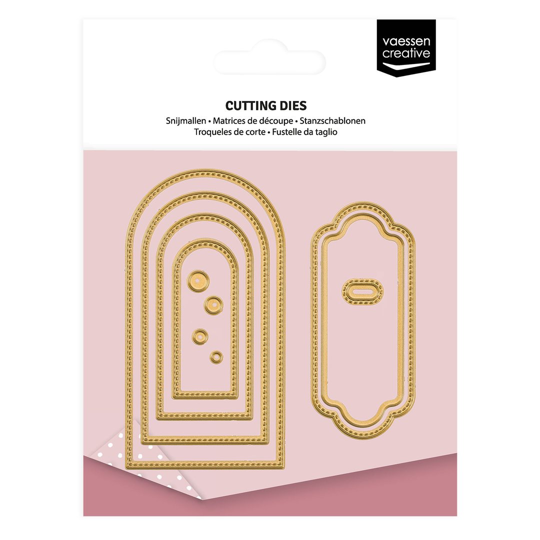 Vaessen Creative • Mini Stanz- und Prägeschablonen Runde Banner & Etiketten 11St.