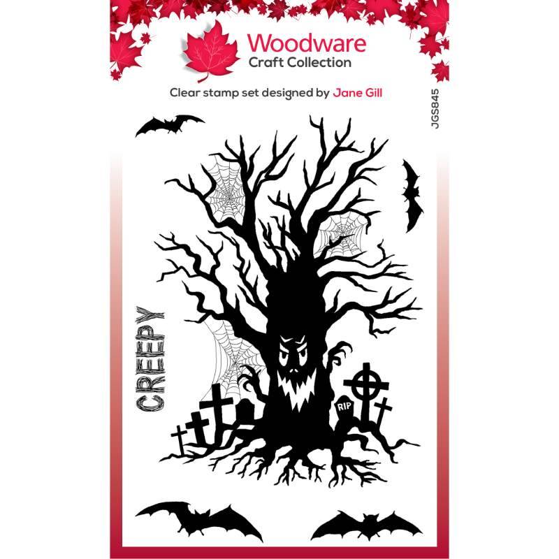 Woodware Clear Singles Haunted Tree 4 in x 6 in Stamp Set