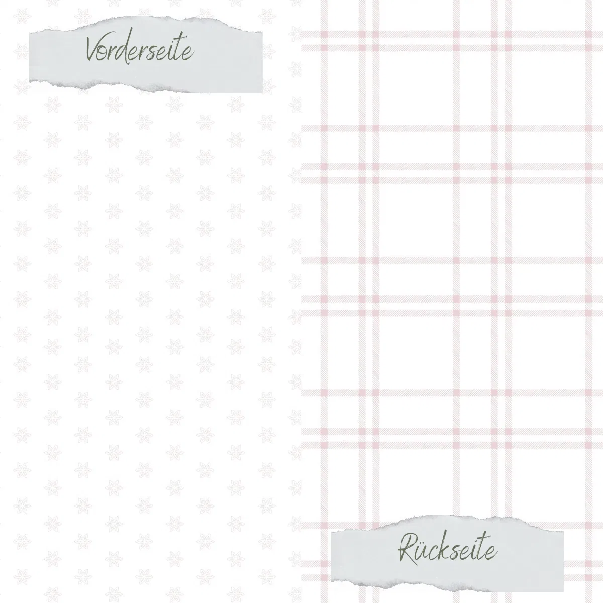 Creative Depot - Designpapier - Basic - Puderrosa - Blumen + Karomuster - Doppelseitig bedruckt