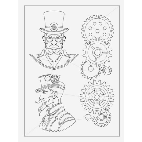 IndigoBlu - Steampunk Gents 8x5 Inch Stencil