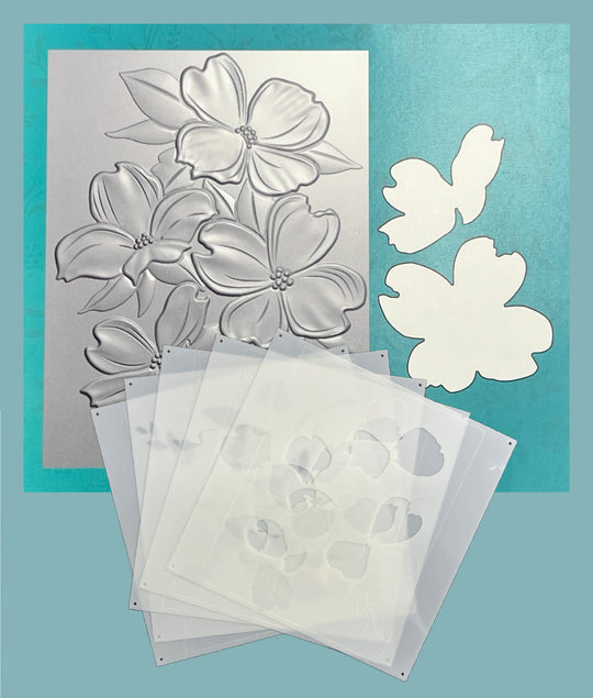 Gina K Designs - BUNDLE- Fancy Dogwood 3D Embossing Folder, Layering Stencils and Die Set