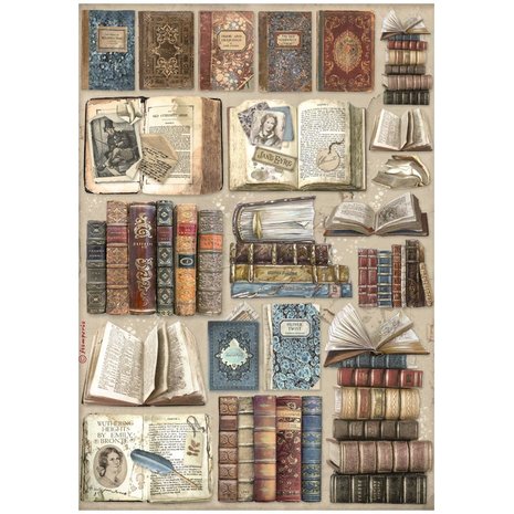 Stamperia - Vintage Library A4 Rice Paper Books