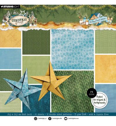 Studio Light - Multifunktions-Papierblock – Origami & Backgrounds Christmas Forest Nr. 476