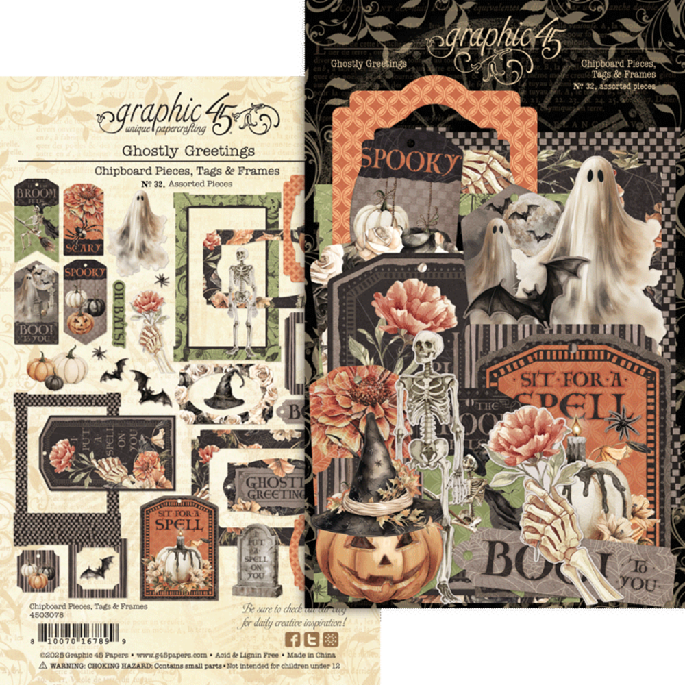 Graphic 45 - Ghostly Greetings Chipboard Pieces, Tags & Frames  Graphic 45 - Ghostly Greetings Chipboard Pieces, Tags & Frames