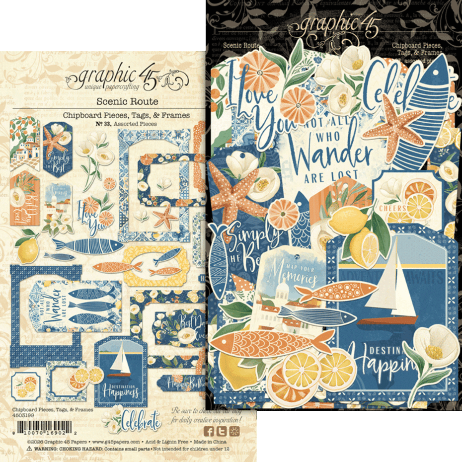 Graphic 45 - Scenic Route Chipboard Pieces, Tags & Frames