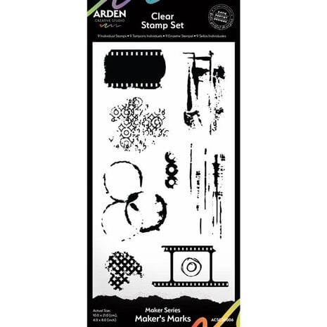 Arden Creative Studio - Maker Series 4x8 Inch Clear Stamp Set - Maker's Marks (9pcs) Arden Creative Studio - Maker Series 4x8 Inch Clear Stamp Set - Maker's Marks (9pcs)