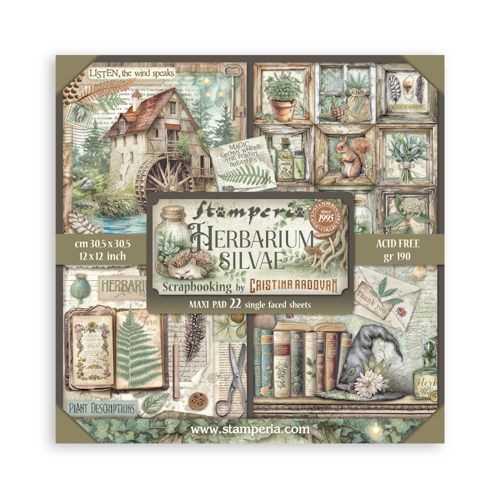 Stamperia - Packen Sie 22 Blatt 30,5x30,5 cm (12"x12") Einfläche Herbarium Silvae