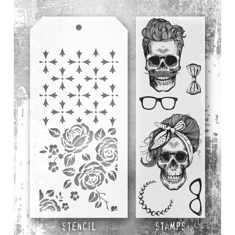 Tim Holtz Mixed-Media Stamps & Stencil Set -  Wicked Hipsters 