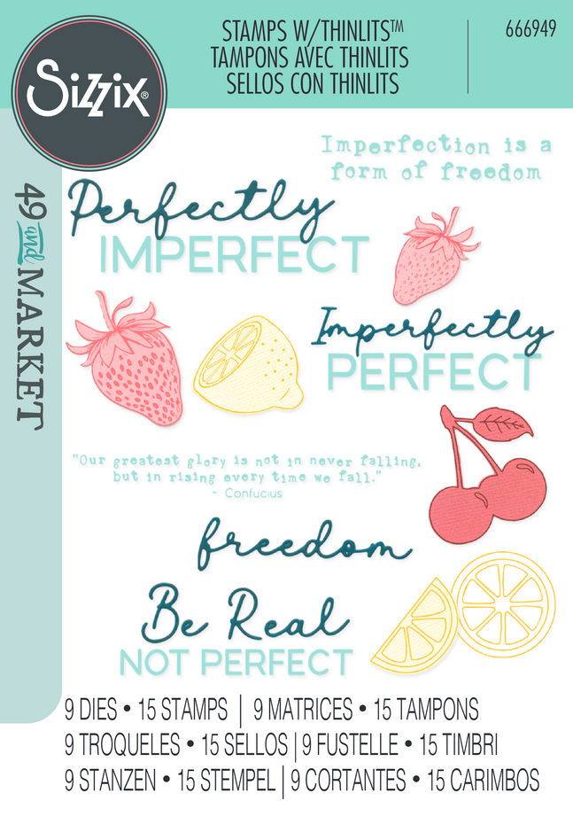 Sizzix - Thinlits Stanzform mit Stempeln von 49 und Market Perfectly Imperfect (9+15 Stück)