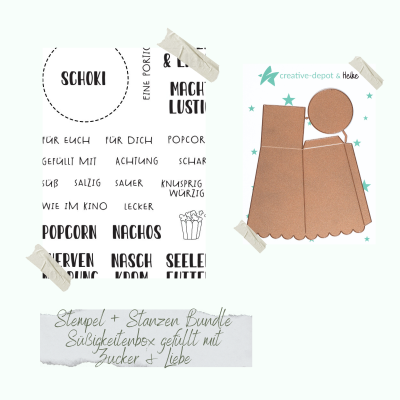 Creative Depot - Bundle - Süßigkeitenbox gefüllt mit Zucker & Liebe - Stempelset & Stanzen