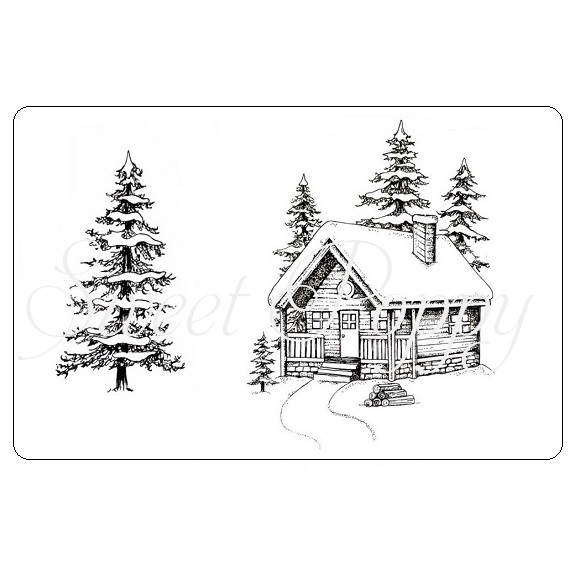 Sweet Poppy Stencil: Tree and Cottage Stamp Set