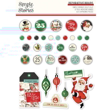 Simple Stories - Simple Vintage Holly Jolly Decorative Brads