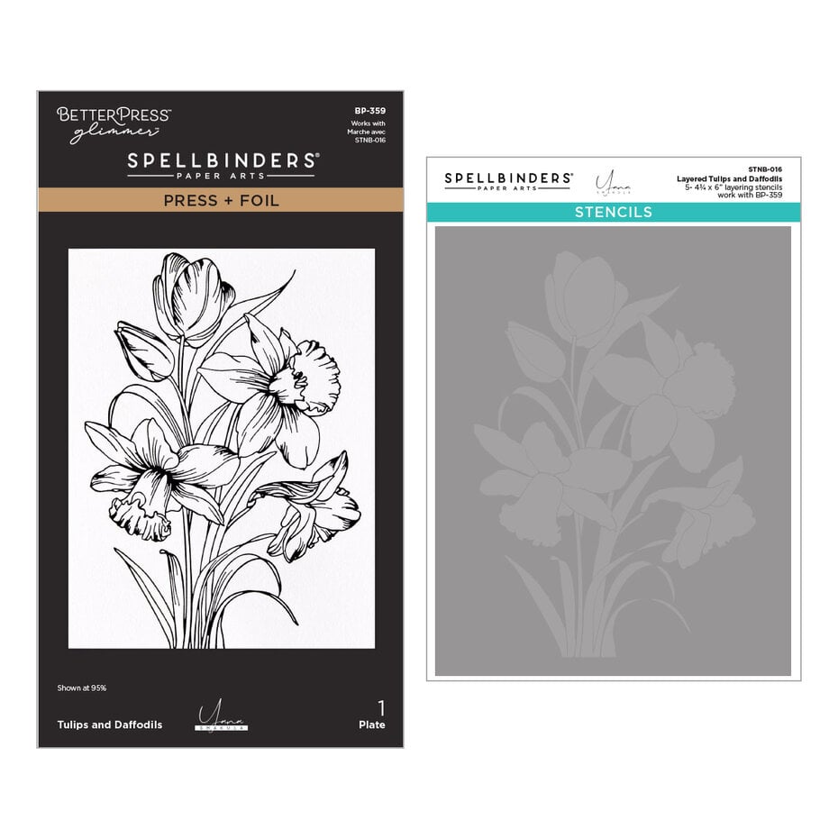 Spellbinders - Yana's Tulips Press + Foil Plate and Stencil Bundle Tulips and Daffodils
