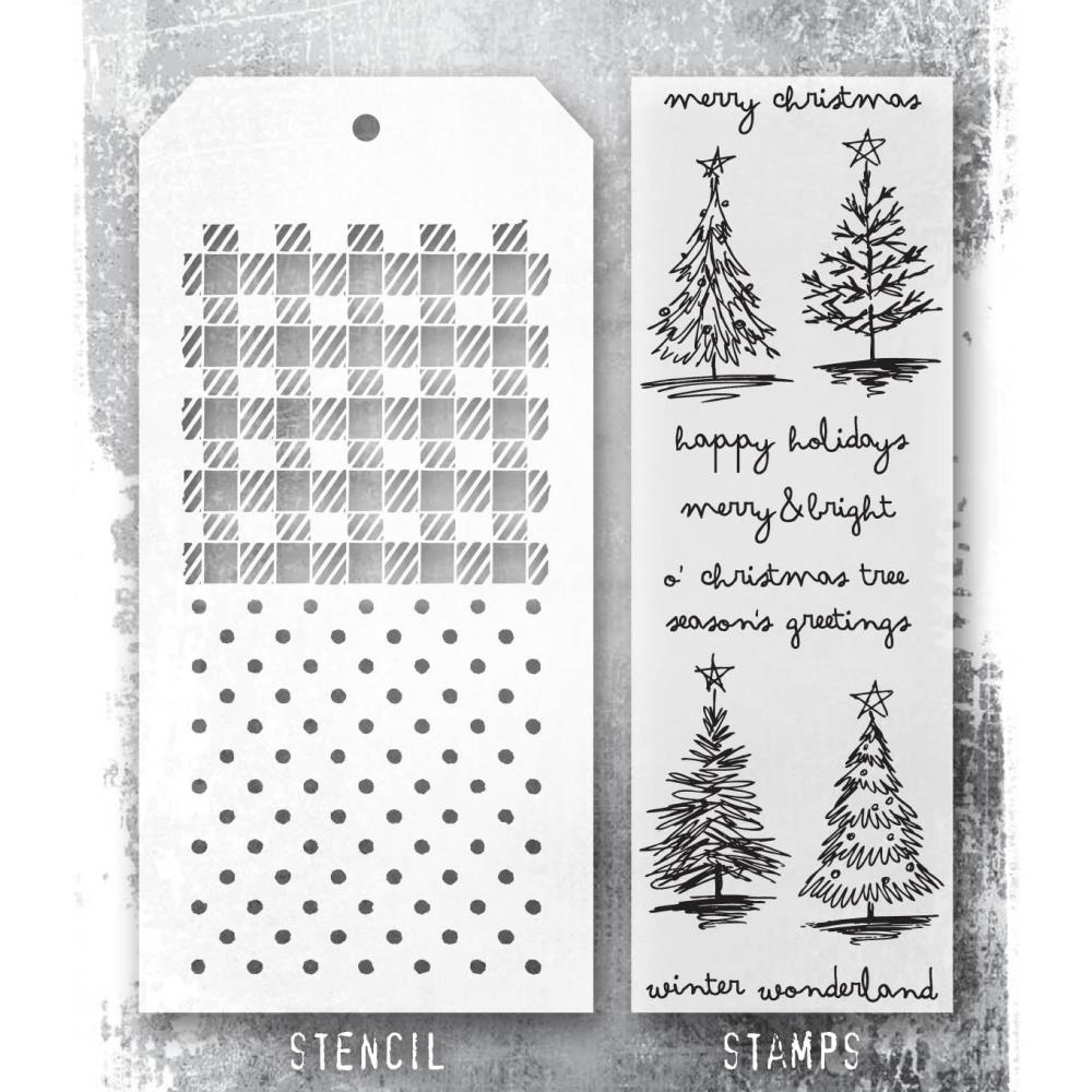 Tim Holtz Mixed-Media Stamps & Stencil Set -   Scribbly Christmas 