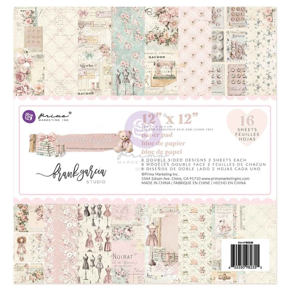Prima Marketing - Buttons & Keepsakes 12x12 Inch Paper Pad by Frank Garcia