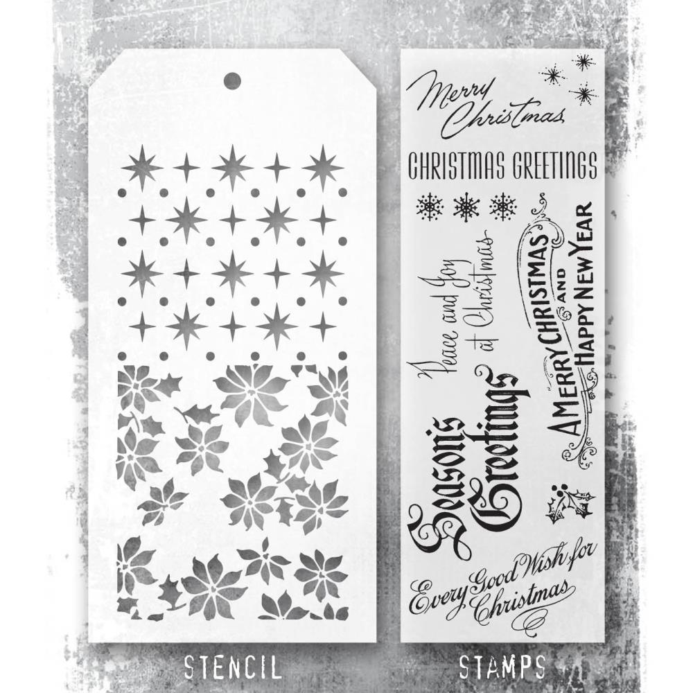 Tim Holtz Mixed-Media Stamps & Stencil Set -  Vintage Christmas 