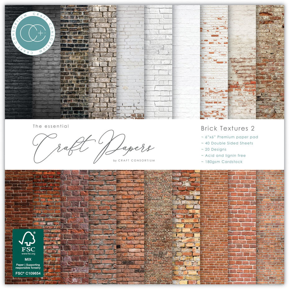 Craft Consortium - Essential Craft Papers 6x6 Inch Paper Pad Brick Textures 2