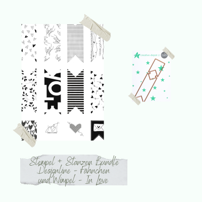 Creative Depot - Bundle - Designline - Fähnchen und Wimpel - In Love - Stempelset & Stanzen Creative Depot - Bundle - Designline - Fähnchen und Wimpel - In Love - Stempelset & Stanzen