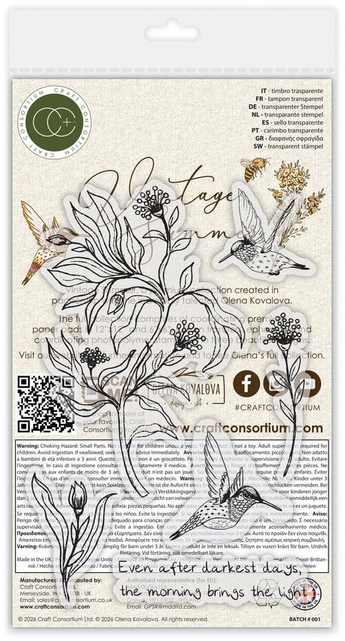 Craft Consortium - Vintage Summer A6 Clear Photopolymer Stamps Hummingbird by Olena Kovalova