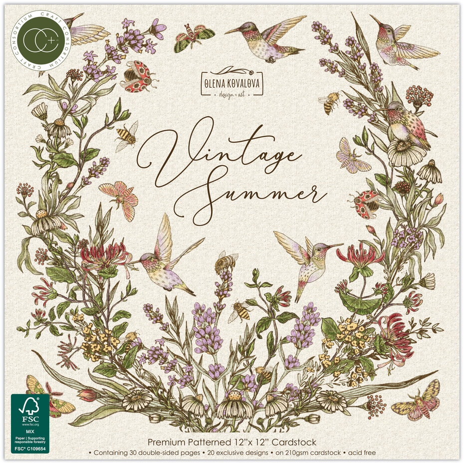 Craft Consortium - Vintage Summer 12x12 Inch Premium Paper Pad by Olena Kovalova