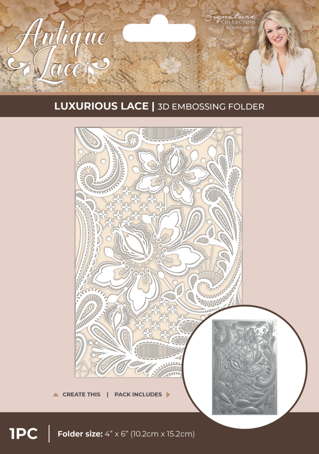 Crafters Companion - Antique Lace 6x4 Inch 3D Embossing Folder Lace Panel